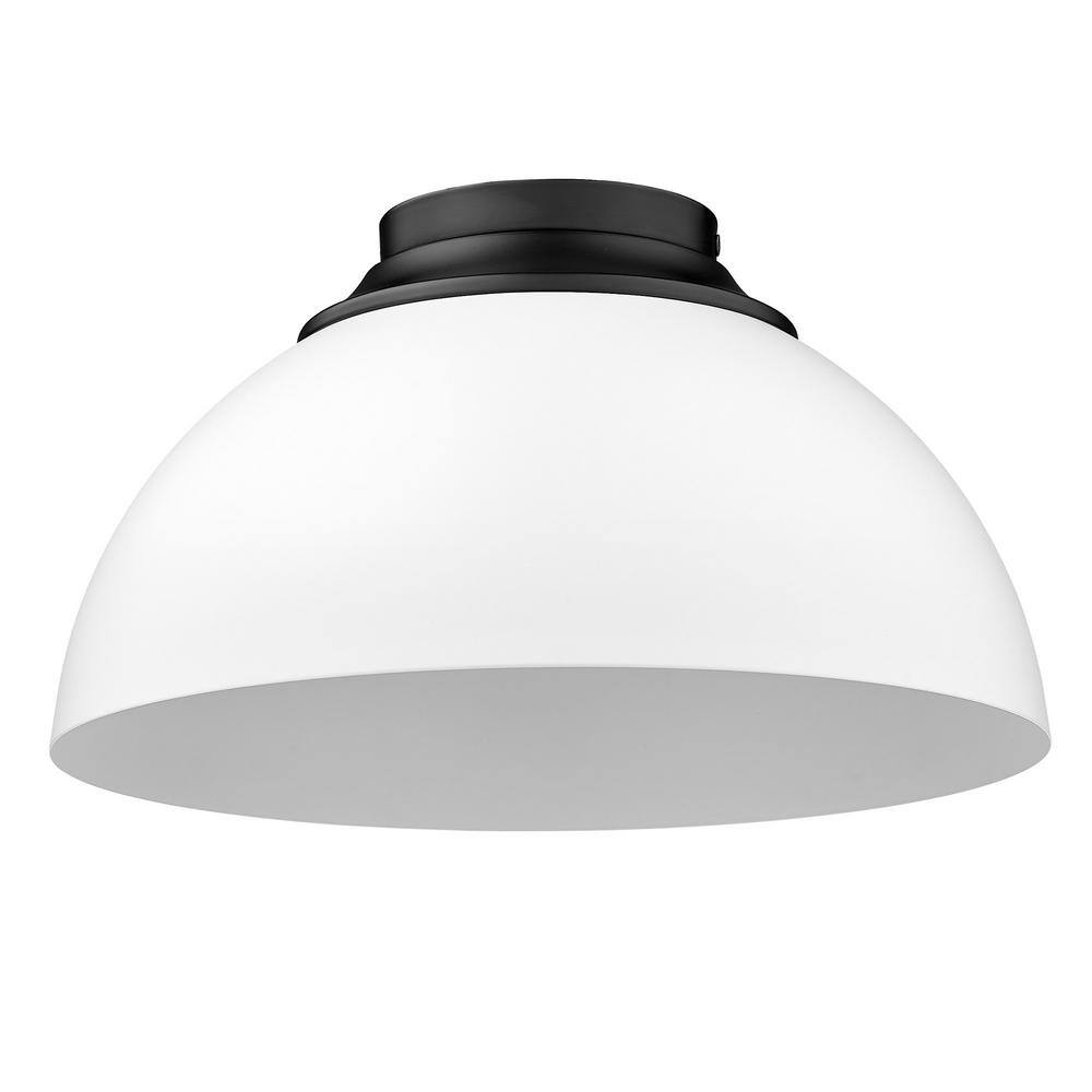 Matte Black and White Glass Drum Flush Mount Light