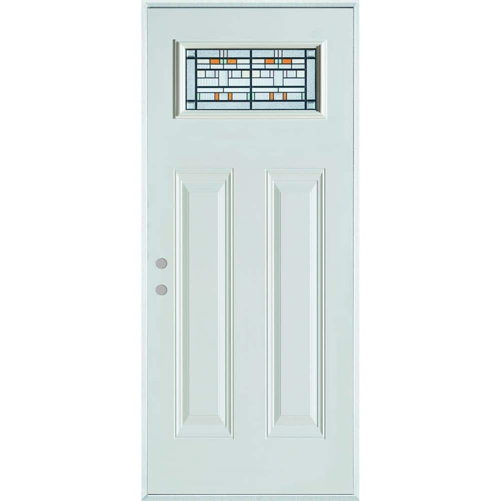 Stanley Doors 32 in. x 80 in. Colonial 9Lite 2-Panel Painted White  Left-Hand Steel Prehung FrontDoor with Internal Grille 9210S-32-L - The  Home Depot