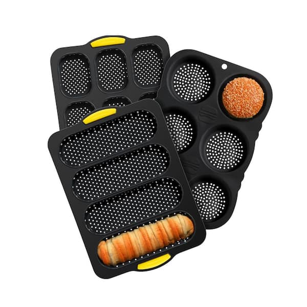 5-Piece Silicone Nonstick Hamburger Bun Mold Set with Spatula Brush, Baking Tray, Fridge Microwave Safe