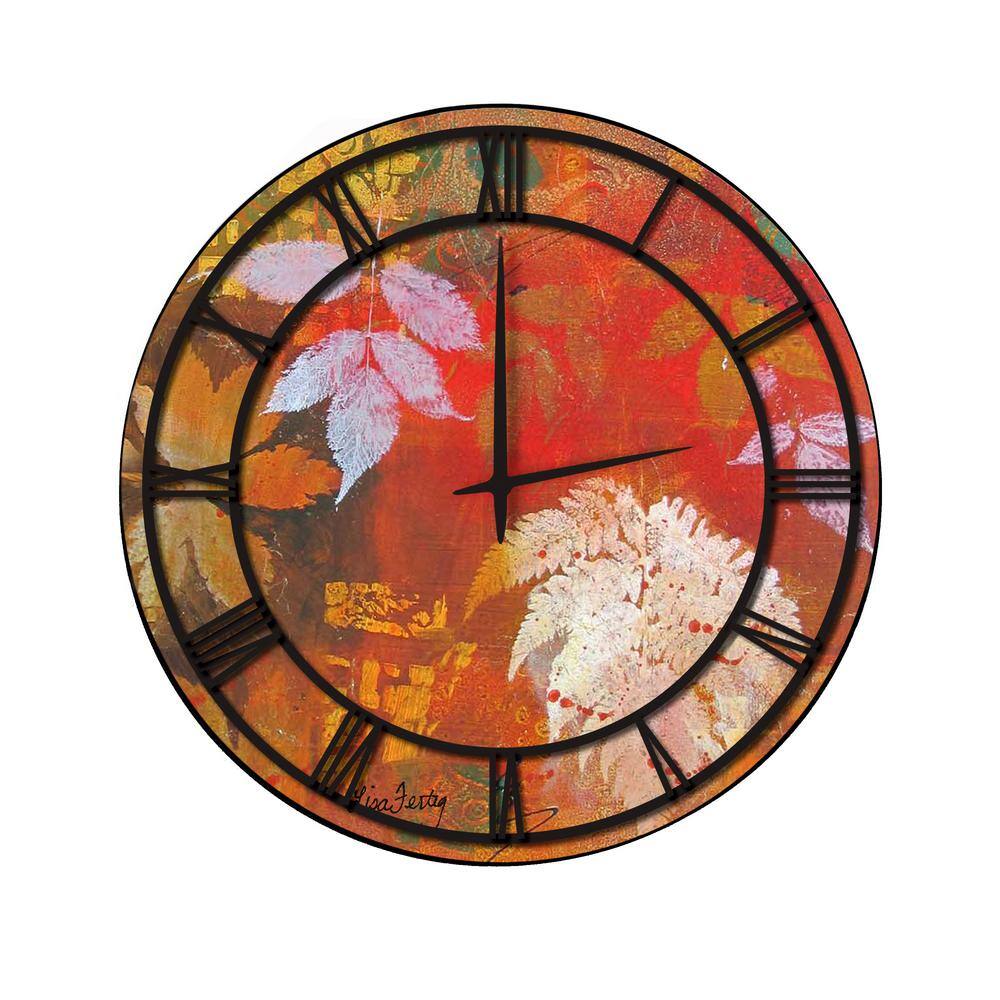 "Leaves Red" Full Coverage Art And Black Numbers Imaged Wall Clock CL ...