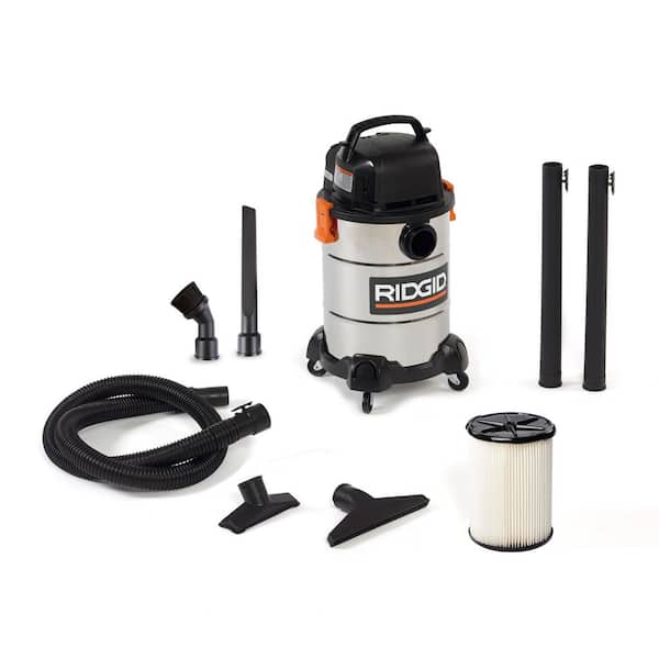 6 Gal. 4.25 Peak HP Stainless Steel Shop Vacuum WD6425 Wet Dry Vac with General Debris Filter, Hose and 6 Accessories