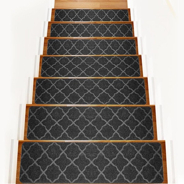 Classic Grey [30 in. x 8 in.] Non-Slip Stair Tread Cover Set of 15, Durable and Washable for Wooden Steps