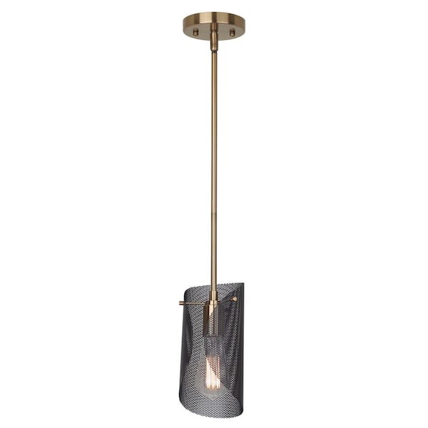 CANARM Huxlee 60-Watt 1 Light Matte Black and Gold Modern Pendant Light with Black Metal Shade