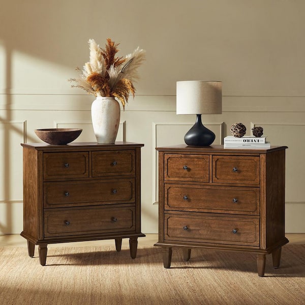 Jovina Walnut 30 in. W in. 4-Drawer Accent Chest with Built-in Divider Tray(Set of 2)