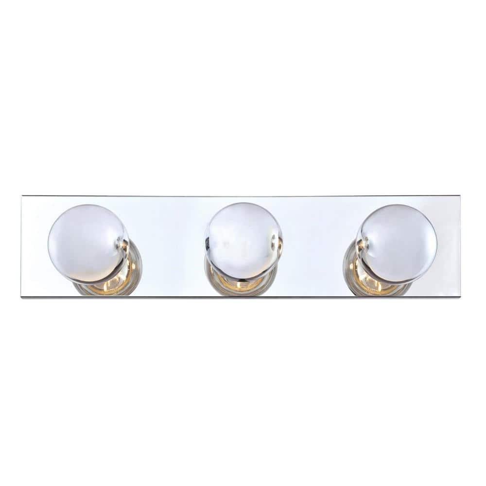 Chrome 3-Light Bathroom Bar Fixture with Clear Glass Shades