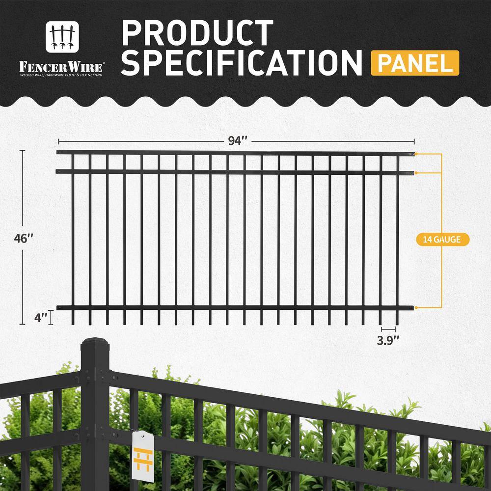 Heavy-Duty Black Metal Flat Top Garden Fence Panels, 4 ft. x 8 ft.