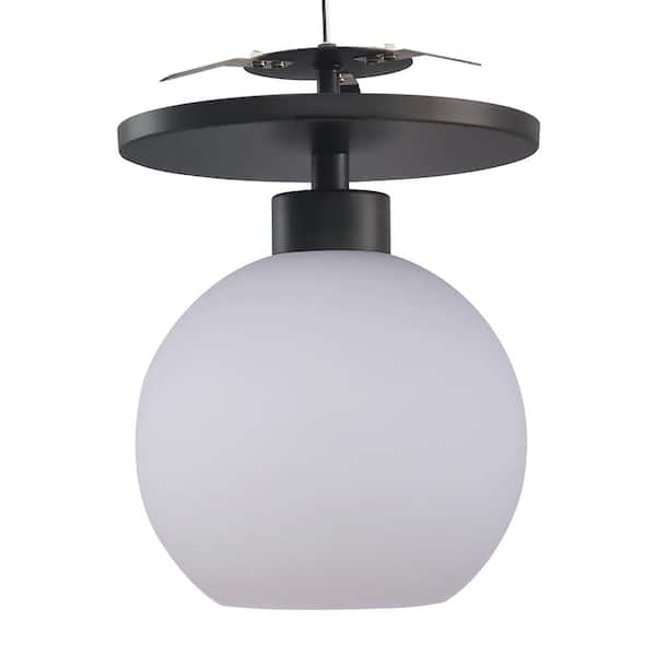Worth Home Products WHP 6 in. Matte Black Recessed Light Semi-Flush Can Conversion Kit with Milk Glass Globe Shade