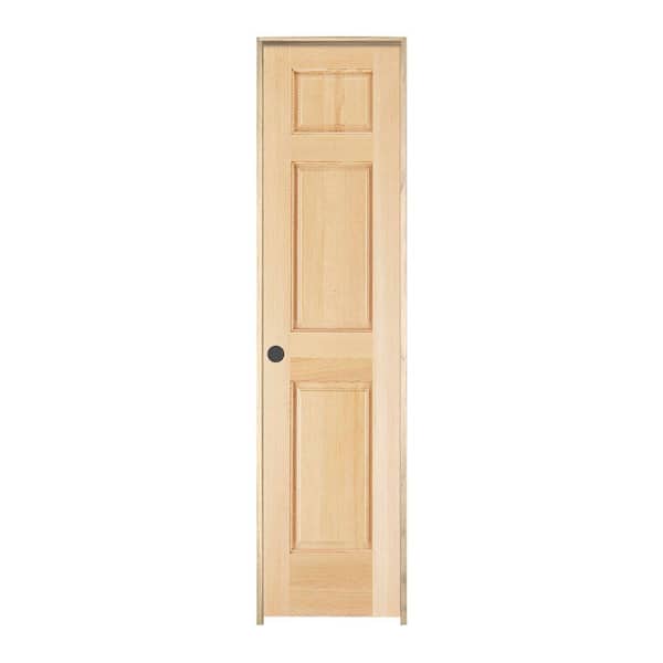 JELD-WEN 18 in. x 80 in. Pine Unfinished Right-Hand 3-Panel Solid Wood Single Prehung Interior Door