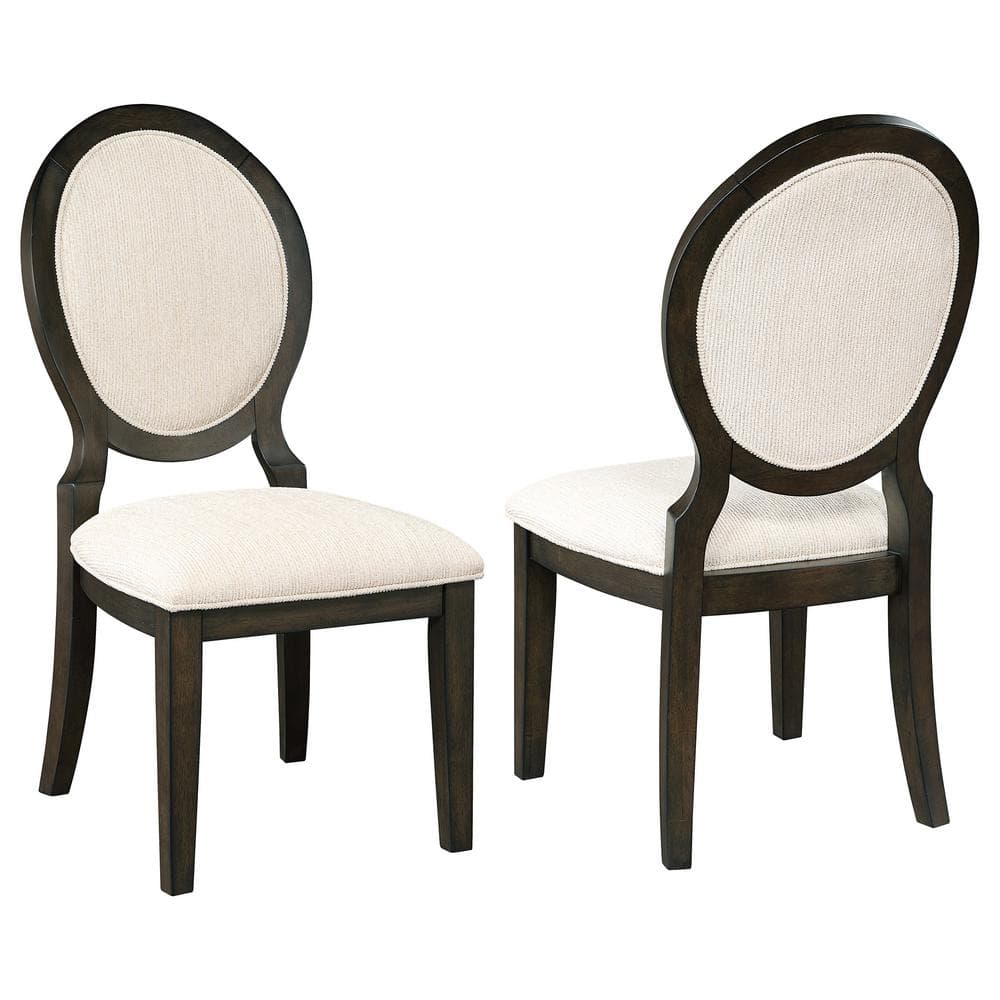 Ivory Linen Upholstered Side Chair with Dark Wood Frame