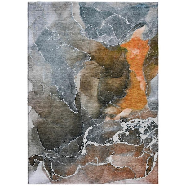 Orange 8 ft. x 10 ft. Abstract Indoor / Outdoor Area Rug