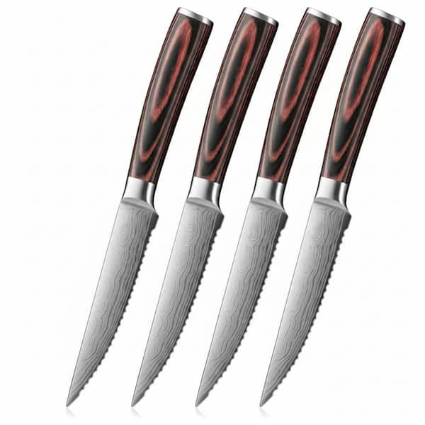 4.5 in. High-Carbon German Stainless Steel Partial Tang Serrated Steak Knife with Pakkawood Handle (Set of 4)