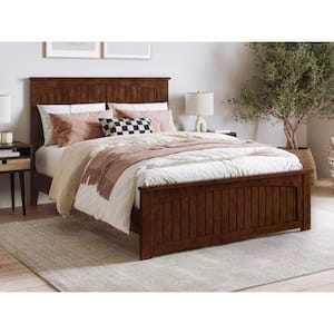 Naples Walnut Brown Solid Wood Frame Full Low Profile Platform Bed Matching Footboard