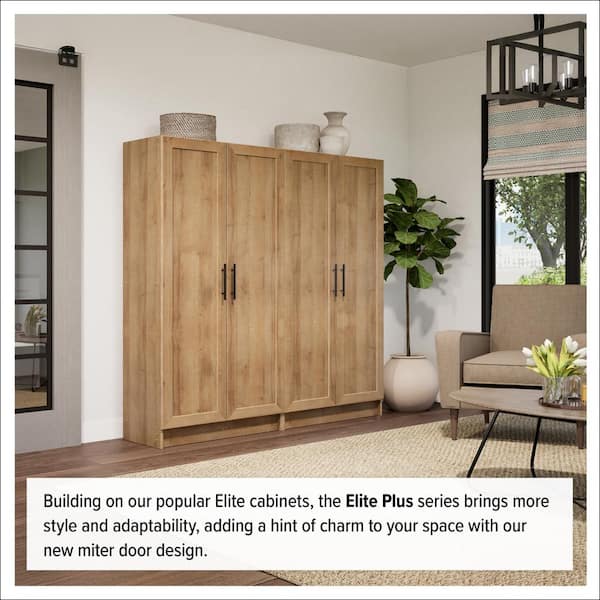 Prepac Elite Natural Oak 65 in. Accent Cabinet Office Storage Cabinet with 3 Shelves and Panel Doors OSCR 1001 1 The Home Depot