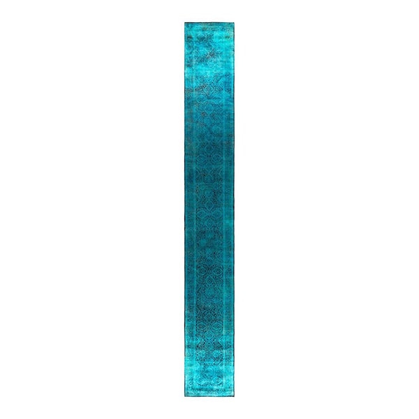 Overdyed Blue 3 ft. x 20 ft. Solid Wool Indoor Runner Rug