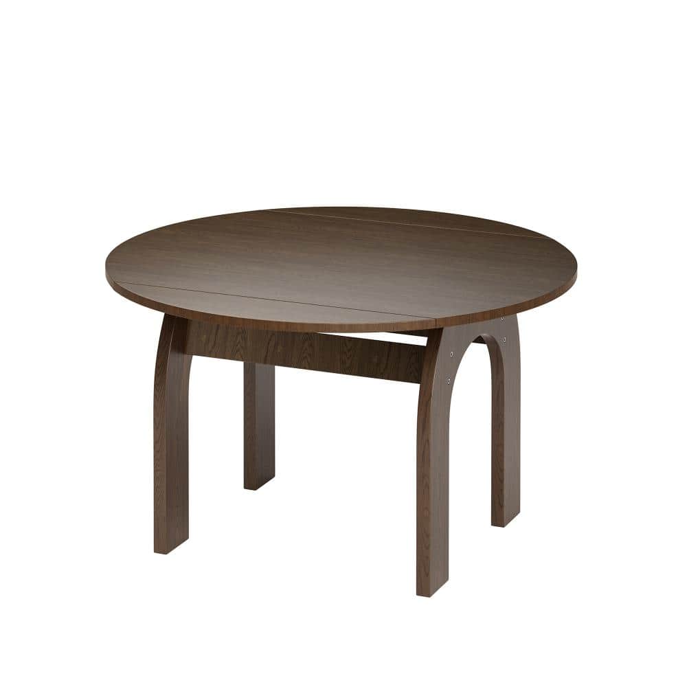 Walnut 51.2 in. Solid Wood Extendable Oval to Round Drop Leaf Dining Table with Arch Legs Easy Assembly