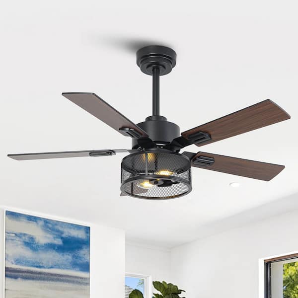 42 in. Indoor Matte Black Net Caged Ceiling Fan with Light Kit and Remote Control Included