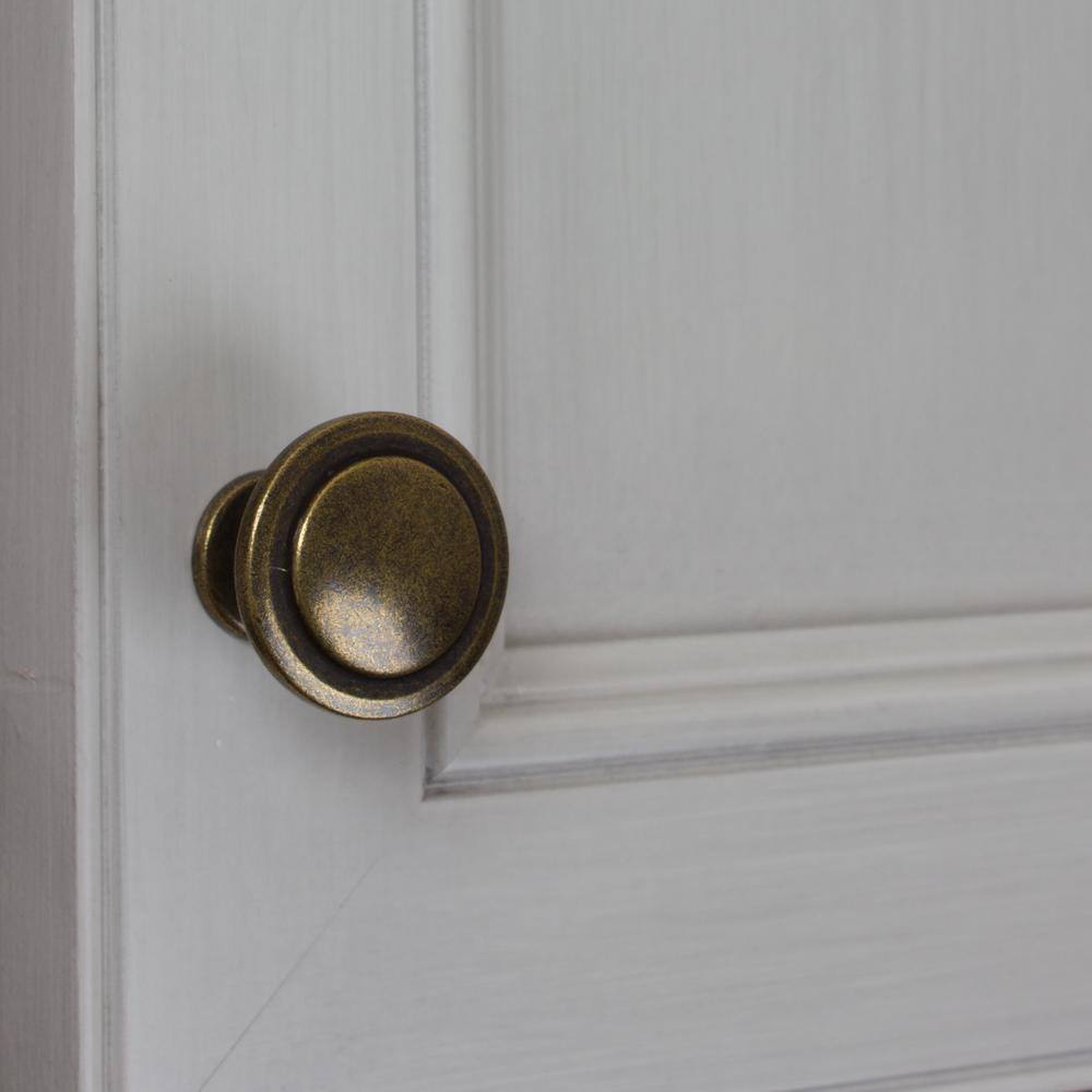 Antique Brass Round Cabinet Knob with Mounting Hardware