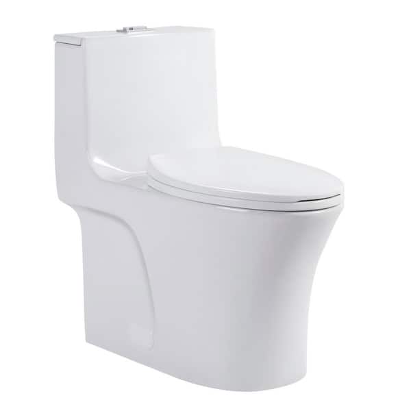 1-Piece Elongated 1.1/1.6 GPF Powerful Dual Flush Toilet in White