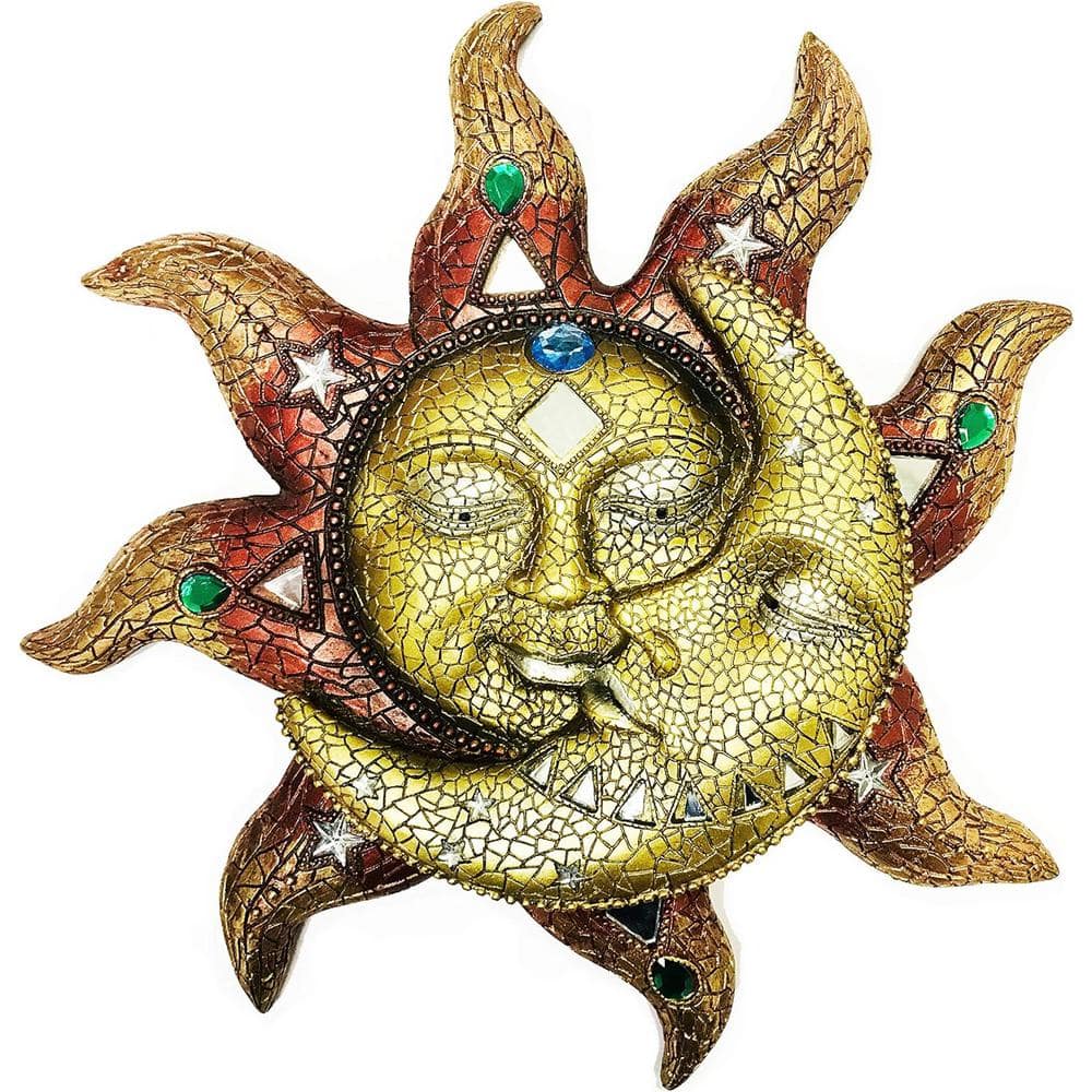 13 in. Mosaic Celestial Sun and Moon Sculpture Wall Decor Art Hanging Sun a