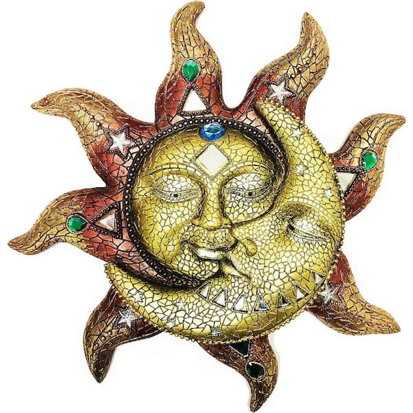 FC Design 13 in. Mosaic Celestial Sun and Moon Sculpture Wall Decor Art Hanging Sun and Crescent Decoration