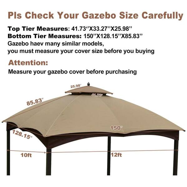 Unbranded - 10 x 12 Heavy Duty Gazebo Replacement Top with Air Vent, Gazebo CoverReplacement Top Only, khaki