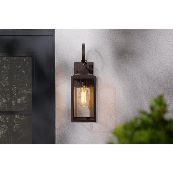 Havenridge 16.6 in. 1-Light Espresso Bronze Hardwired Outdoor Wall Light Lantern Sconce with Clear Glass (1-Pack)