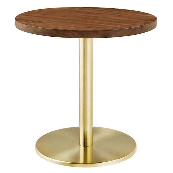 MODWAY Viva Round Acacia Wood Side Table in Brass Light Oak