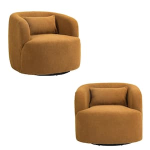 Modern Orange Teddy Short Plush Particle 360° Swivel Accent Barrel Armchair with Metal Base (Set of 2)