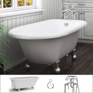 Laughlin 60 in. Acrylic Clawfoot Bathtub in White, Cannonball Feet, Floor-Mount Faucet in Polished Chrome