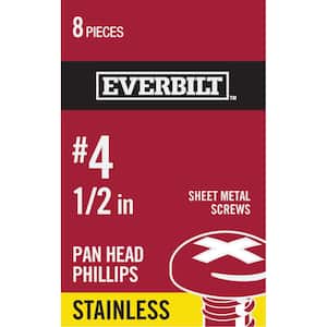 #4 x 1/2 in. Stainless Steel Phillips Pan Head Sheet Metal Screw (8-Pack)