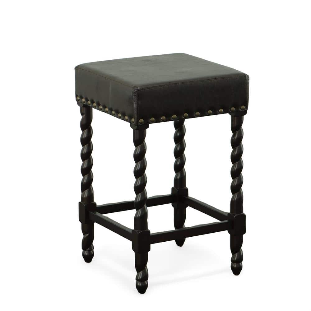 Espresso Brown Leatherette Backless Counter Stool with Nailhead Trim