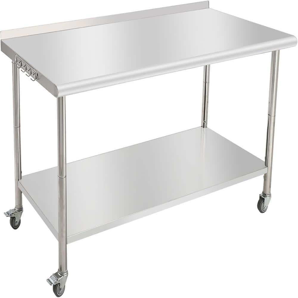 "60""x24""x35"" Stainless Steel Work Table with Curved Edge & Adjustable Undershelf, Heavy Duty Prep Table with Casters" price history on PriceWatchPro