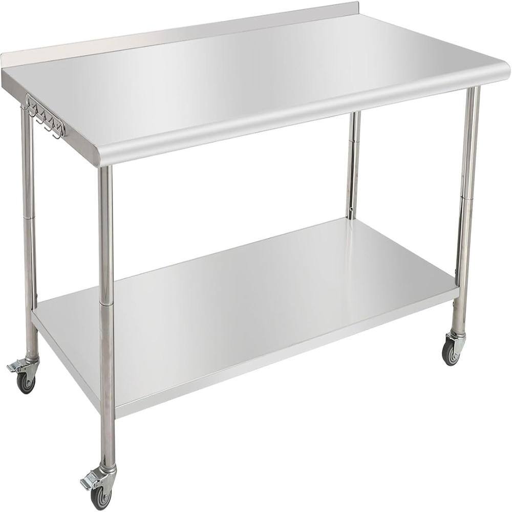 "60""x24""x35"" Stainless Steel Work Table with Curved Edge & Adjustable Undershelf, Heavy Duty Prep Table with Casters" price history on PriceWatchPro