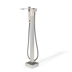 Single-Handle Freestanding Tub Faucet with Hand Shower in Brushed Nickel