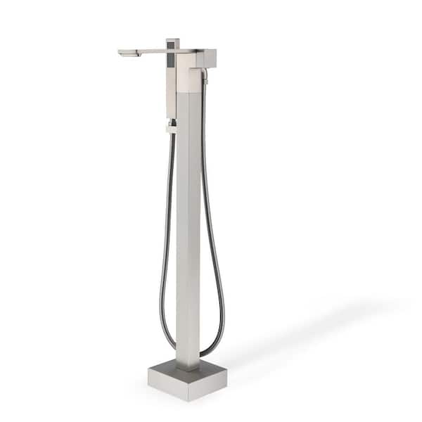 Mondawe Single-Handle Freestanding Tub Faucet with Hand Shower in Brushed Nickel