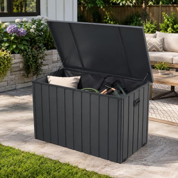 200 Gal. Metal Deck Box Outdoor Patio Storage Box with Handle and Lockable Lid in Gray