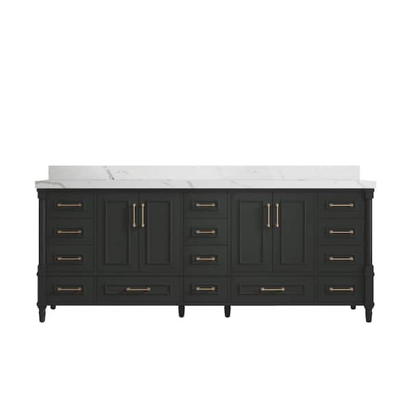 Willow Collections Hudson 84 in. Double Sink Freestanding Black Top Bath Vanity with Calacatta Laza Qt. Top Unassembled