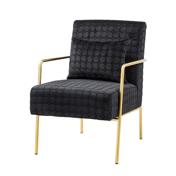ARTFUL LIVING DESIGN Jorge 23.2" Wide Black Mid-Century Modern Elegant Velvet Accent Arm Chair with Lumbar Pillow and Metal Legs