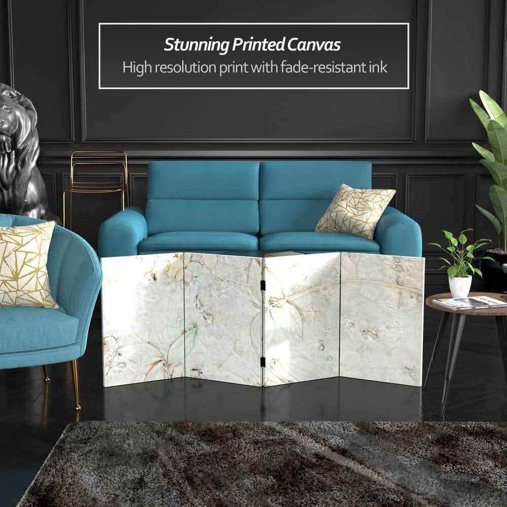 Ivory Flowers Canvas 4-Panel Folding Screen Room Divider