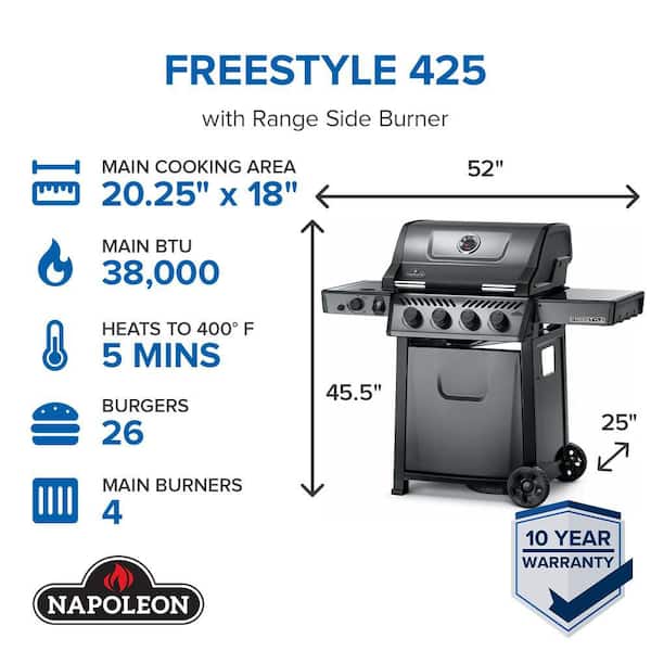 Freestyle 425 5-Burner Propane Gas Grill with Range Side Burner in Graphite Grey