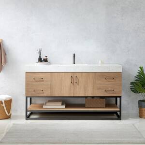 Alistair 60B in. W x 22 in. D x 33.9 in. H Single Sink Bath Vanity in North American Oak with White Grain Stone Top