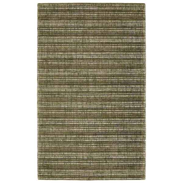 AVERLEY HOME Civic Green 5 ft. x 8 ft. Geometric Stripe Viscose-Wool Blend Mixed-Pile Indoor Area Rug