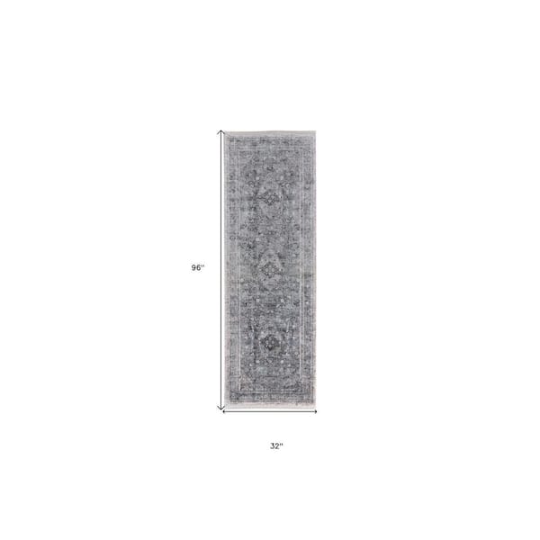 2 ft. x 8 ft. Gray, Silver Oriental Runner Rug