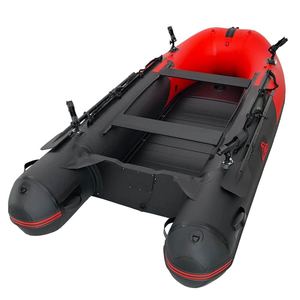 Aleko Inflatable Fishing Boat Aluminum Floor Red And Black Ft