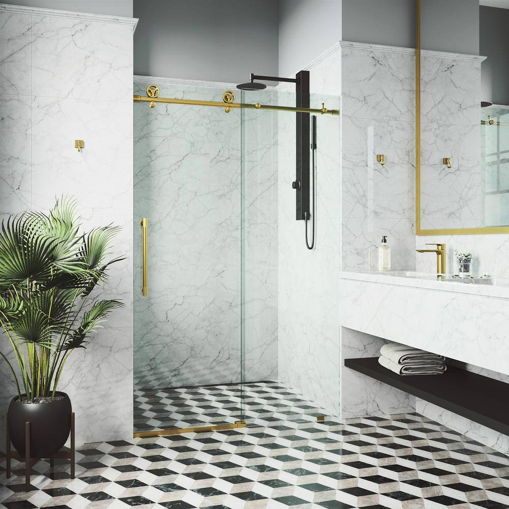 Elan Cass 44-48" Matte Gold Frameless Sliding Shower Door with Clear Glass