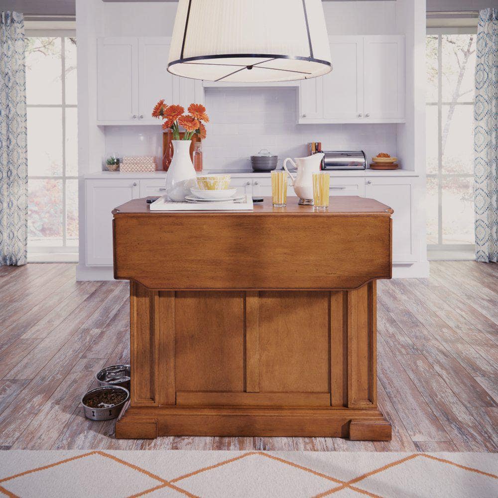 Americana Oak Wood Kitchen Island Set with Stools