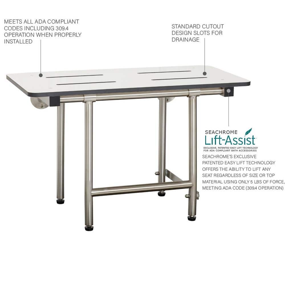 Seachrome White and Silver Adjustable Folding Shower Bench Seat