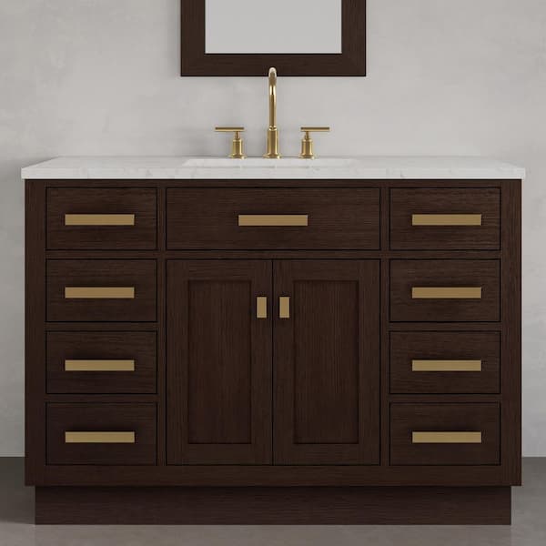 Chestnut 48 in. W x 21.5 in. D x 34.2 in. H Single Sink Bath Vanity in Brown Oak with Carrara White Marble Top