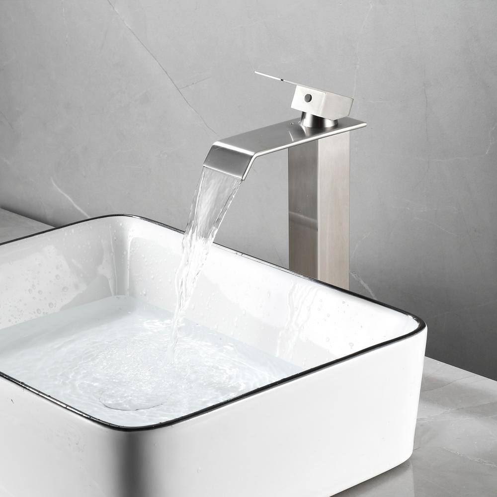 Brushed Nickel Single Handle Waterfall Vessel Sink Faucet