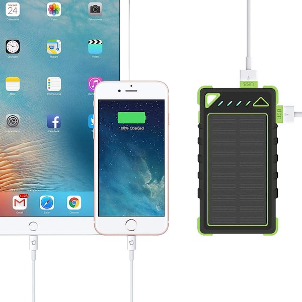 DARTWOOD 16000 mAh Solar Power Bank - Qi Portable Wireless Charger with USB  Type C Input for Apple iPhone and Android Phones SolarPowerBankUS - The  Home Depot